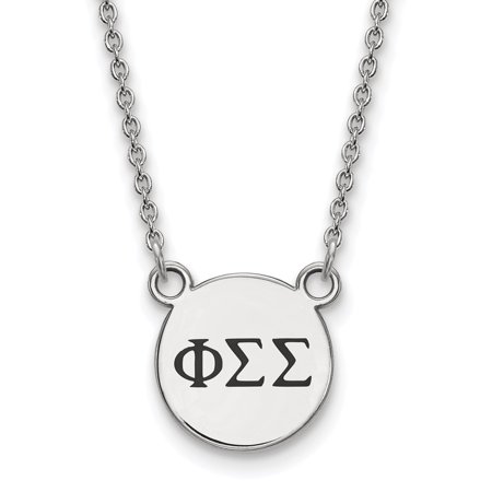 925 Sterling Silver Cable Necklace Chain LogoArt Phi Sigma Sorority Greek Letters Small Black Enamel Pendant 18 inch 12 mm