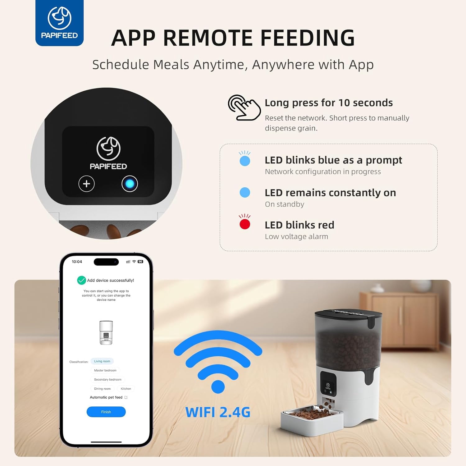 Smart Automatic Cat Feeder with WiFi APP Control, Stainless Steel Bowl, 6L/25 Cup Capacity for Dog and Cat