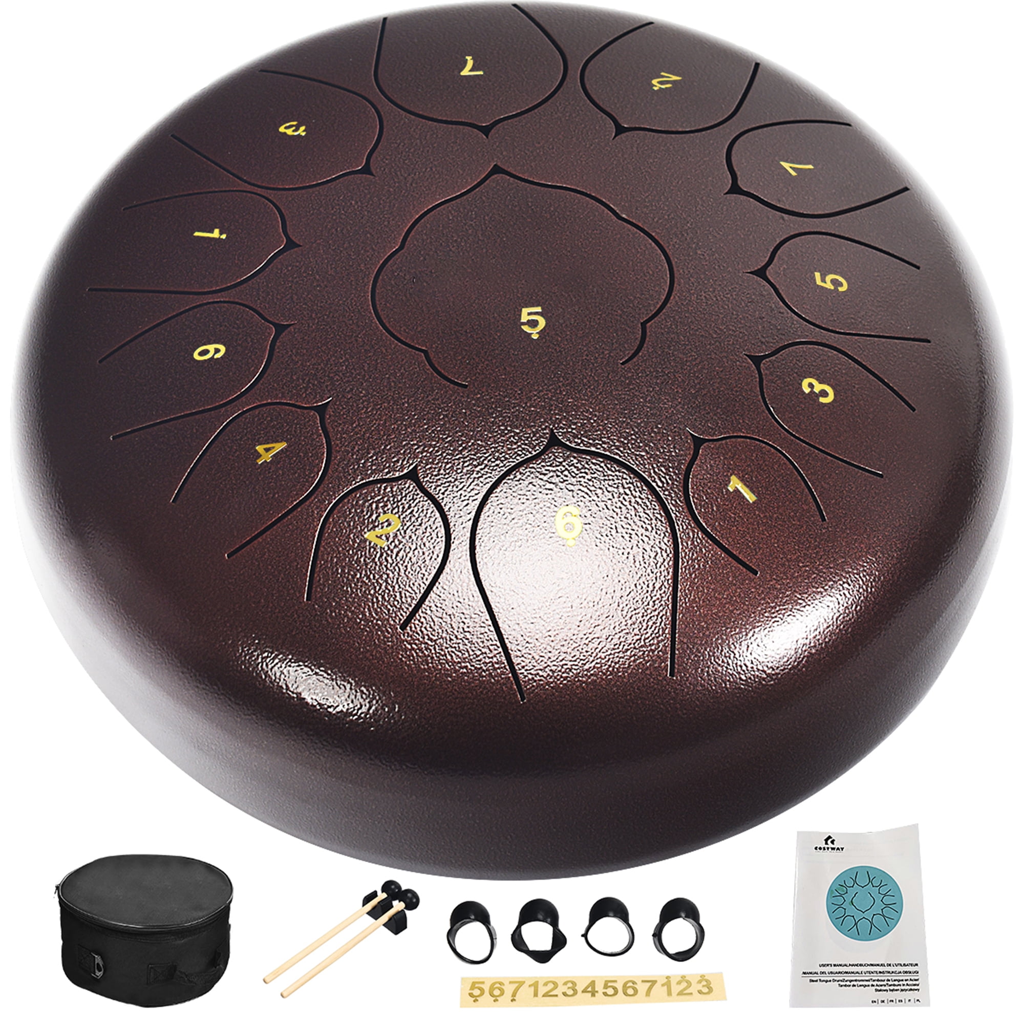 12 inch,Black RANMING Steel Tongue Drum 13 Notes 12 inch Tank Drum Set with Healing Drum Mallets Storage Bag&Music Book for Meditation Entertainment Musical Education Concert Mind Healing Yoga 