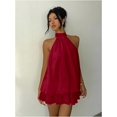 thumbnail image 3 of Dresses for Women Chiffon Halter Wedding Guest Dresses Ruffle Summer Mini Dress Formal Dresses for Women Color Red Size L, 3 of 6