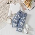 thumbnail image 2 of HCNTES Baby Girl Winter Clothes Toddler Girls Clothes 2T 3T 4T 5T 6T Ribbed Baby Kids Girl Denim Outfits Long Sleeve Tops Love Hearts Jeans Pant, 2 of 9