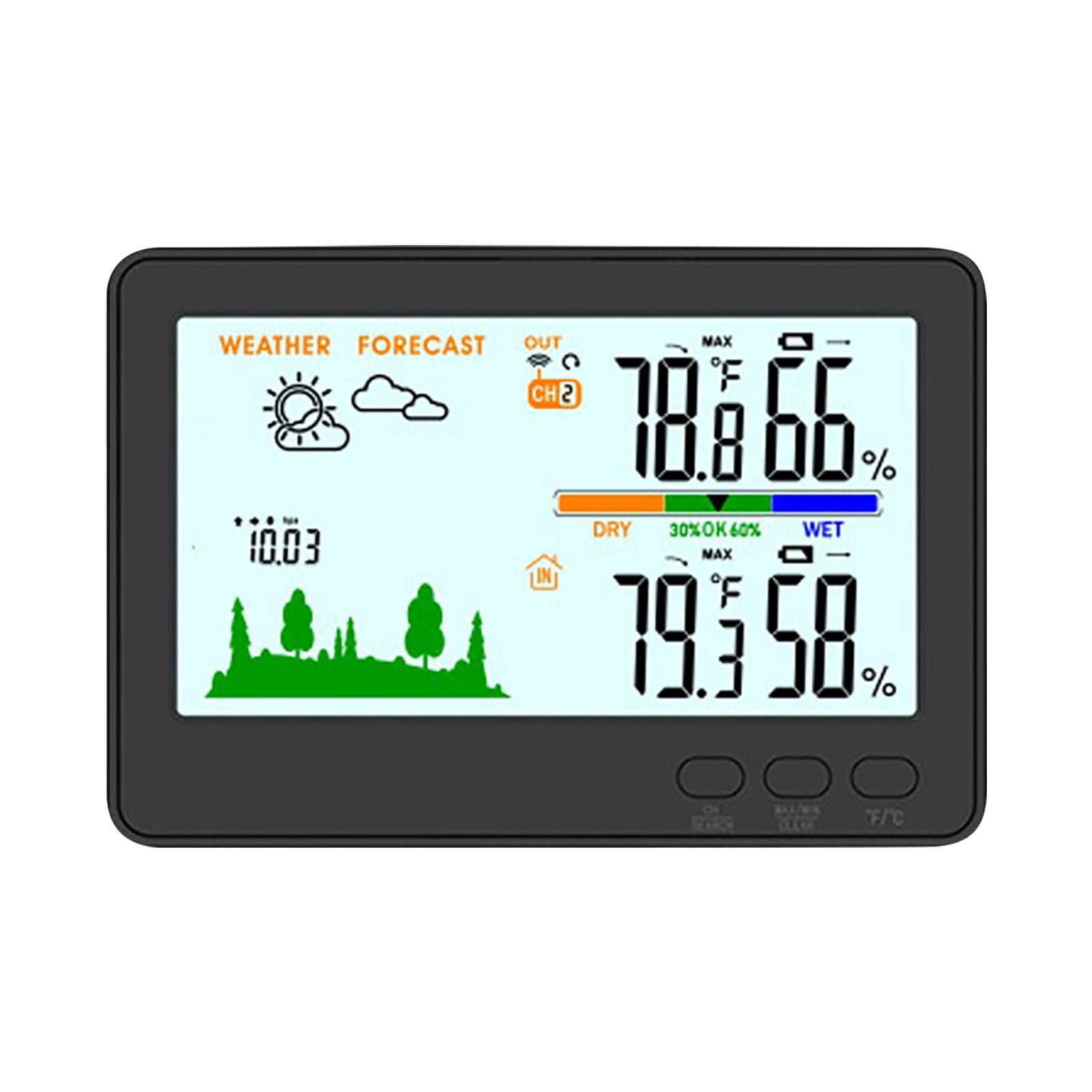 Summercome Indoor Outdoor Thermometer Wireless, 5 Inch Display Digital Hygrometer Thermometer Temperature Humidity Monitor with 328ft Range Sensor and Adjustable Backlight (Black)