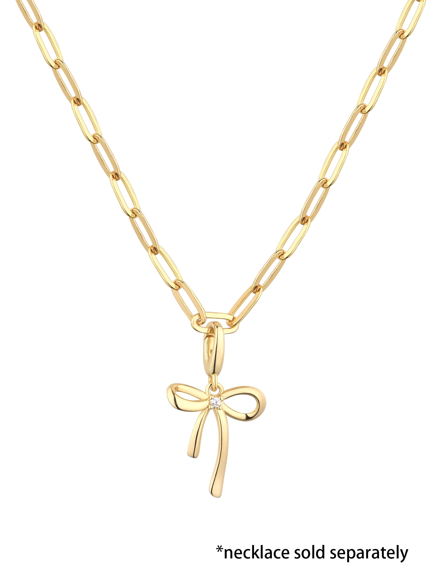 Brilliance Fine Jewelry Simulated Diamond Bow Charm in 14KT Gold Plated Sterling Silver