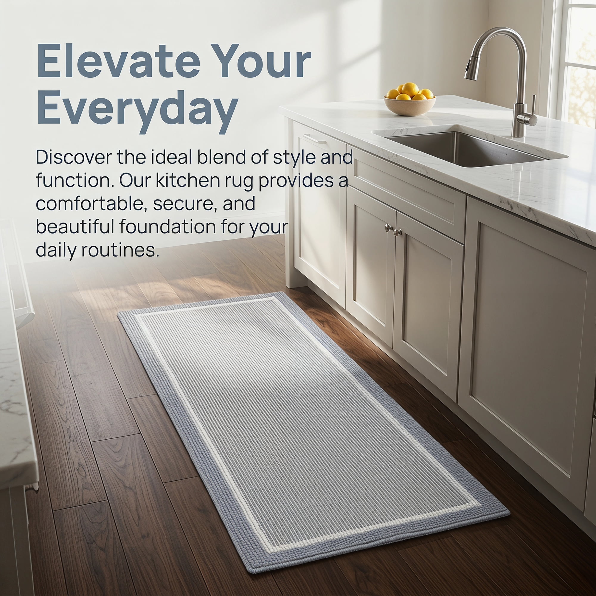 Unique Bargains Striped Polypropylene Non-Slip Absorbent Kitchen Rug Grey 47" x 18"