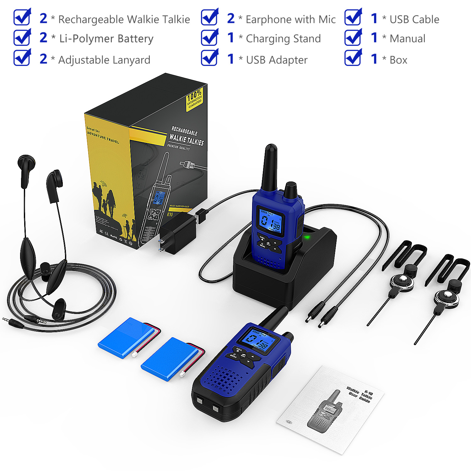 WisHouse K10 Walkie Talkies, 2 Pack Blue photo 6