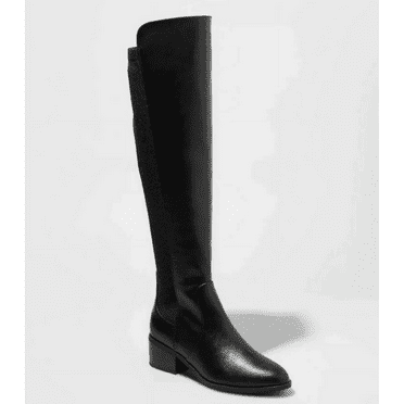 A New Day Carol Stretch Knee High Black Faux Leather Boots US Women's Size 8