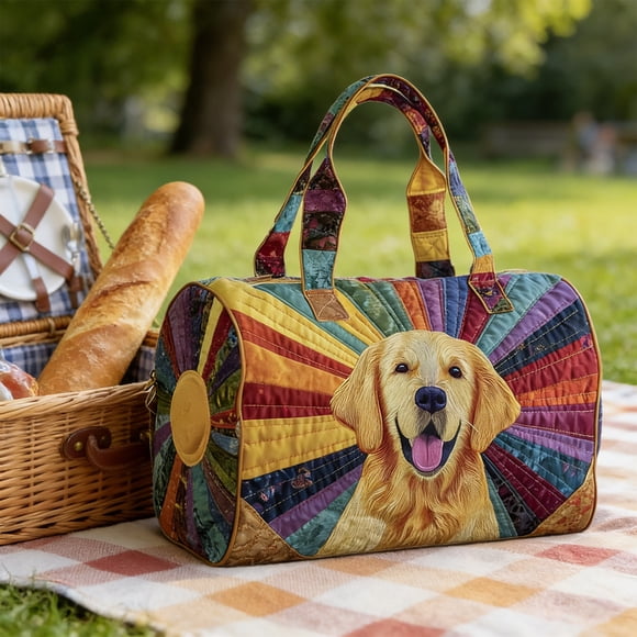 EGNMCR Camping & Hiking Puppy Quilted Travel Tote Bag Portable Quilted Embroidered Travel Bag Polyester travel b ag