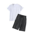 thumbnail image 2 of Mens Pyjamas Set Short Sleeve Nightwear Crew Neck Pyjama Top & Shorts Soft Comfy Sleepwear Lounge wear PJ's Sets White XXL, 2 of 4