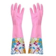thumbnail image 4 of Rubber Cleaning Gloves, Household Kitchen Dishwashing Gloves with Cotton Flocked Liner,Reusable, Non-Slip （Pink）, 4 of 5