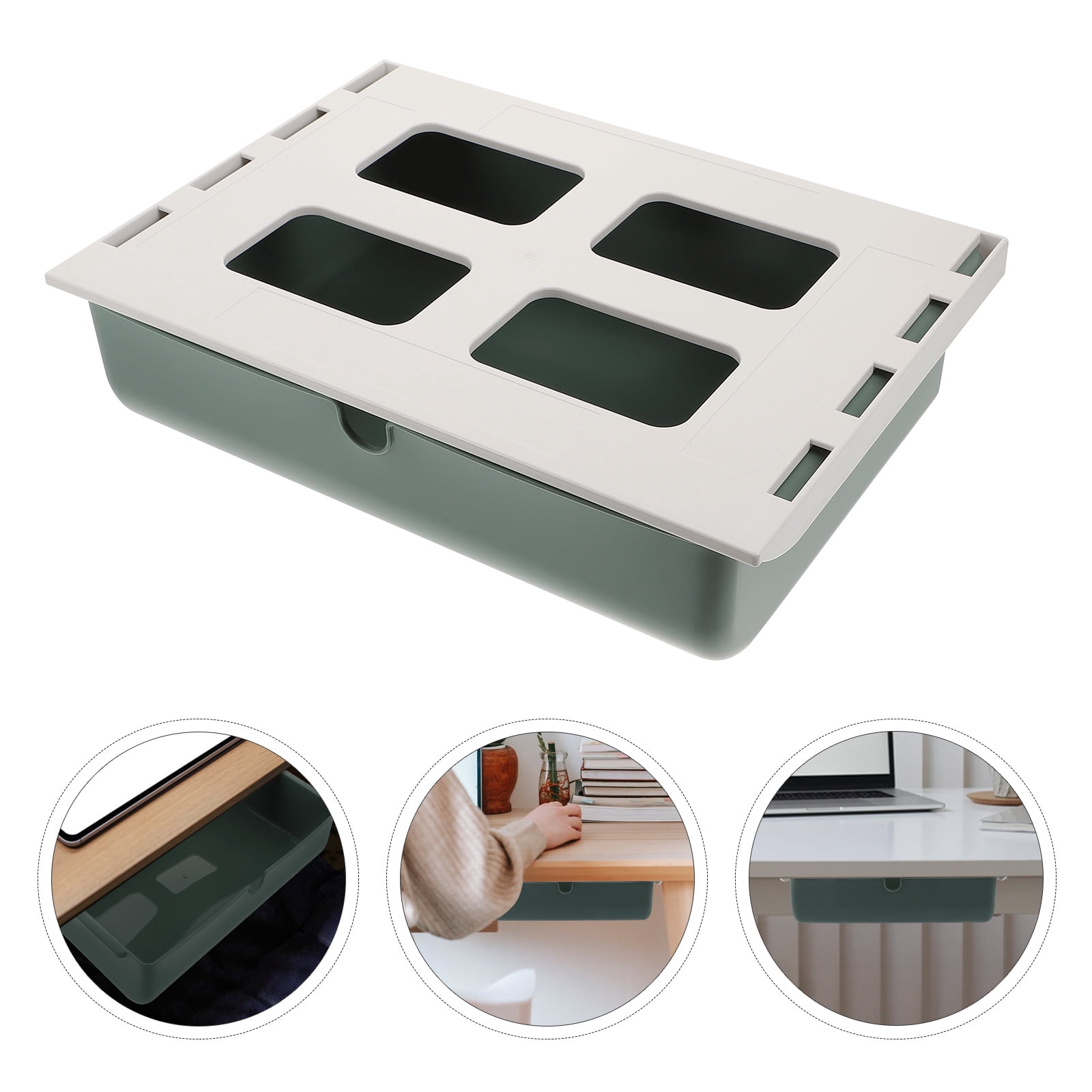 KHBUAB 1Pc Green Hidden Drawer Box Under Desk Storage Container for Home Organizer