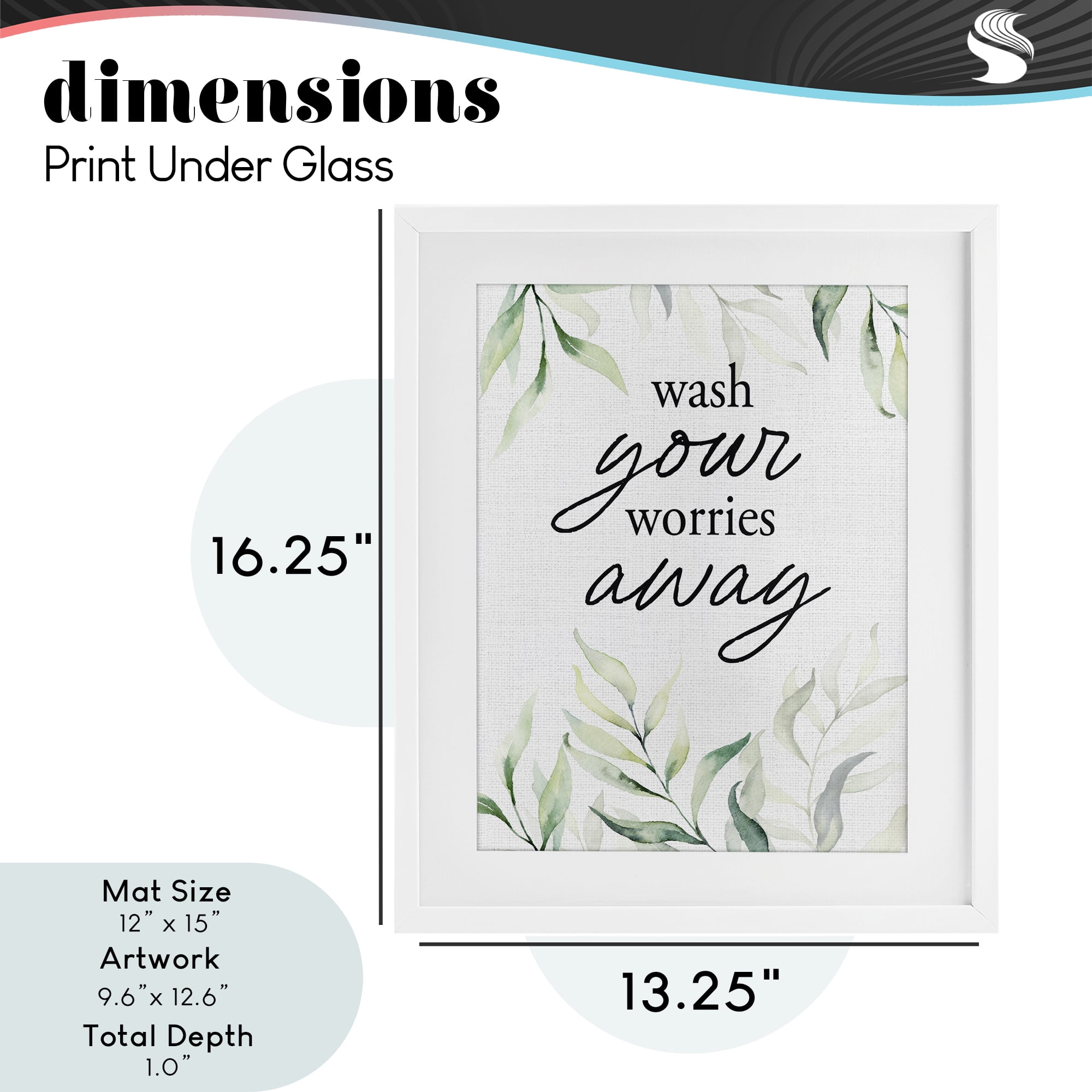 Wash Worries Away Leaves White Framed Print Under Glass, design by Lettered and Lined