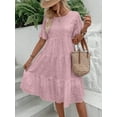 thumbnail image 4 of Qwertyu Women's Lace Eyelet Short Sleeve Tiered Midi Dresses Ruffle Hem Babydoll Summer Dresses Pink S, 4 of 6