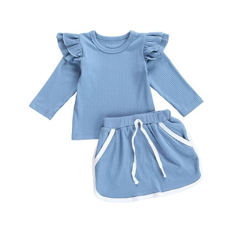 Little Toddler Baby Girls Organic Cotton Ribbed Ruffled Bodysuit Romper Tops and Skirts Winter Baby Girls Skirts Set