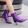 thumbnail image 2 of PEASKJP Bottes Classiques pour Femmes, Bout Carré, Chelsea, Talon Bas, Bottines Mode, Bottines à la Cheville, Violet 37, 2 of 5