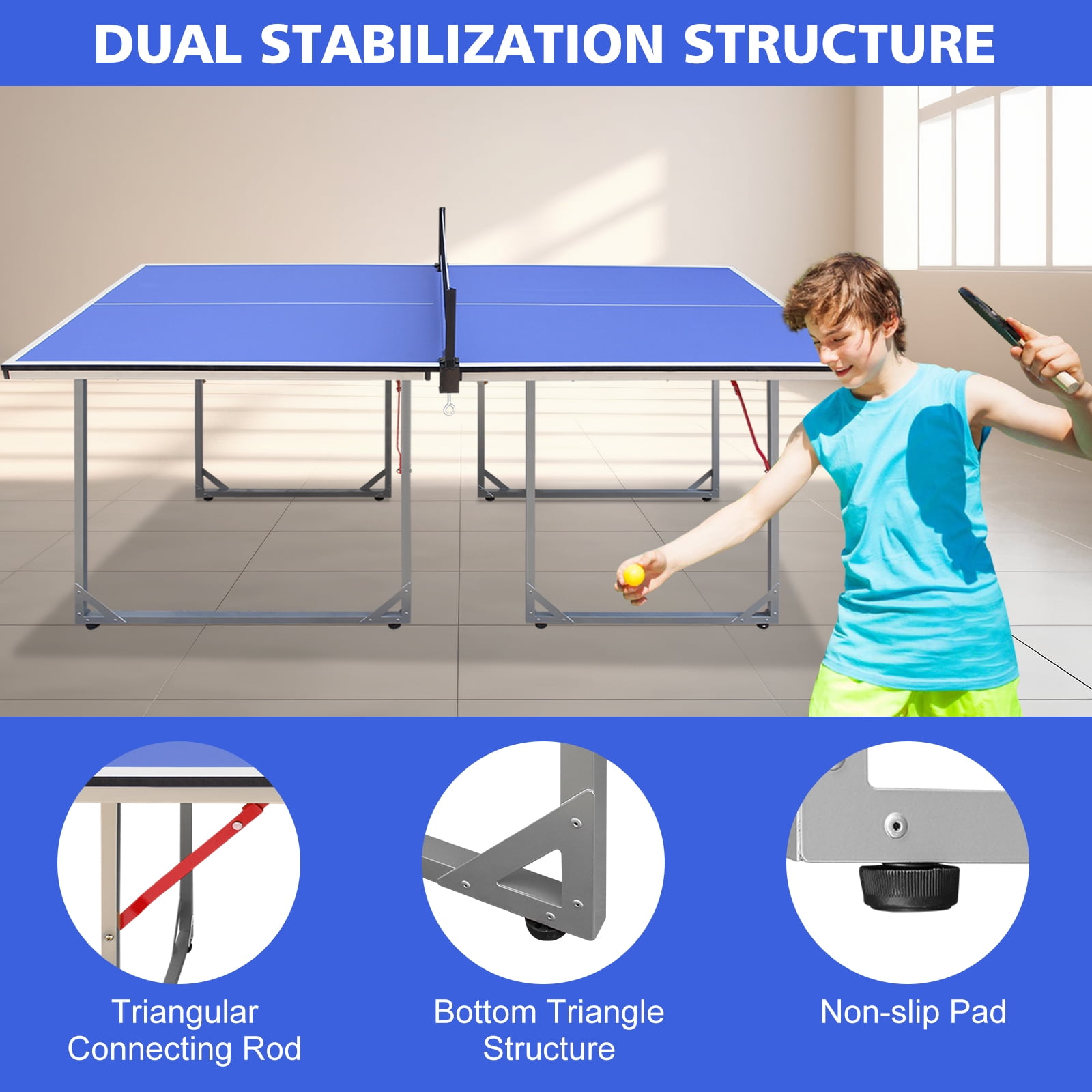 HooKung 6ft Foldable Table Tennis Table Set, Mid-Size Ping Pong Table Portable Table Tennis Game Set with Accessories