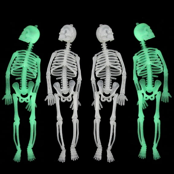 Zatoumnr 4pcs Halloween Small Skeletons Decoration 7.9 Inch Glow in The Dark Plastic Skeletons Figurine Luminous Pose able Mini Skeleton for Halloween Party Favor Decor