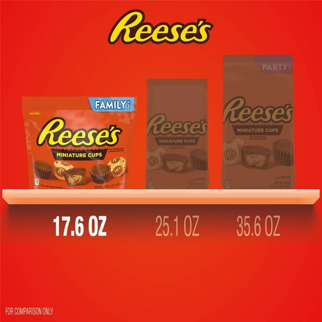 Reese's Miniatures Milk Chocolate Peanut Butter Cups Candy, Family Pack 17.6 oz (Pack of 2)