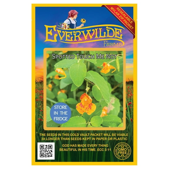 Everwilde Farms 25 Spotted Touch Me Not Flower Seeds, Resealable Mylar Packaging