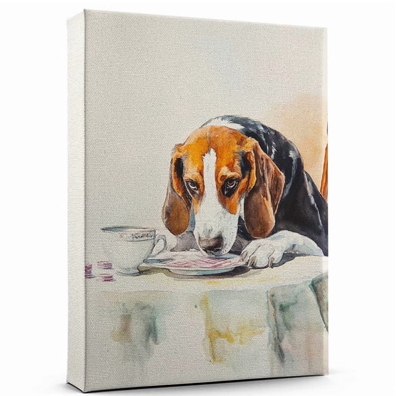 Treeing Walker Coonhound Dog Stretched Canvas Size 8x12 – Poker Theme Dog Art for Wall, Treeing Walker Coonhound Dog Playing Poker Wall Art, Dog Lover Canvas Decor