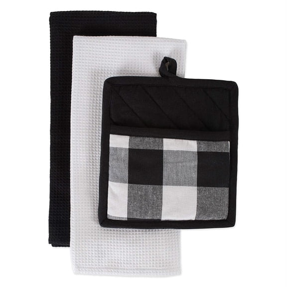 DII Black Buffalo Check Potholder & Dishtowel Kitchen Set
