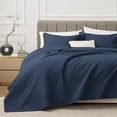 thumbnail image 2 of EXQ Home Quilt Set King Size Navy 3 Piece,Lightweight Soft Coverlet Modern Style Squares Pattern Bedspread Set(1 Quilt,2 Pillow Shams), 2 of 4