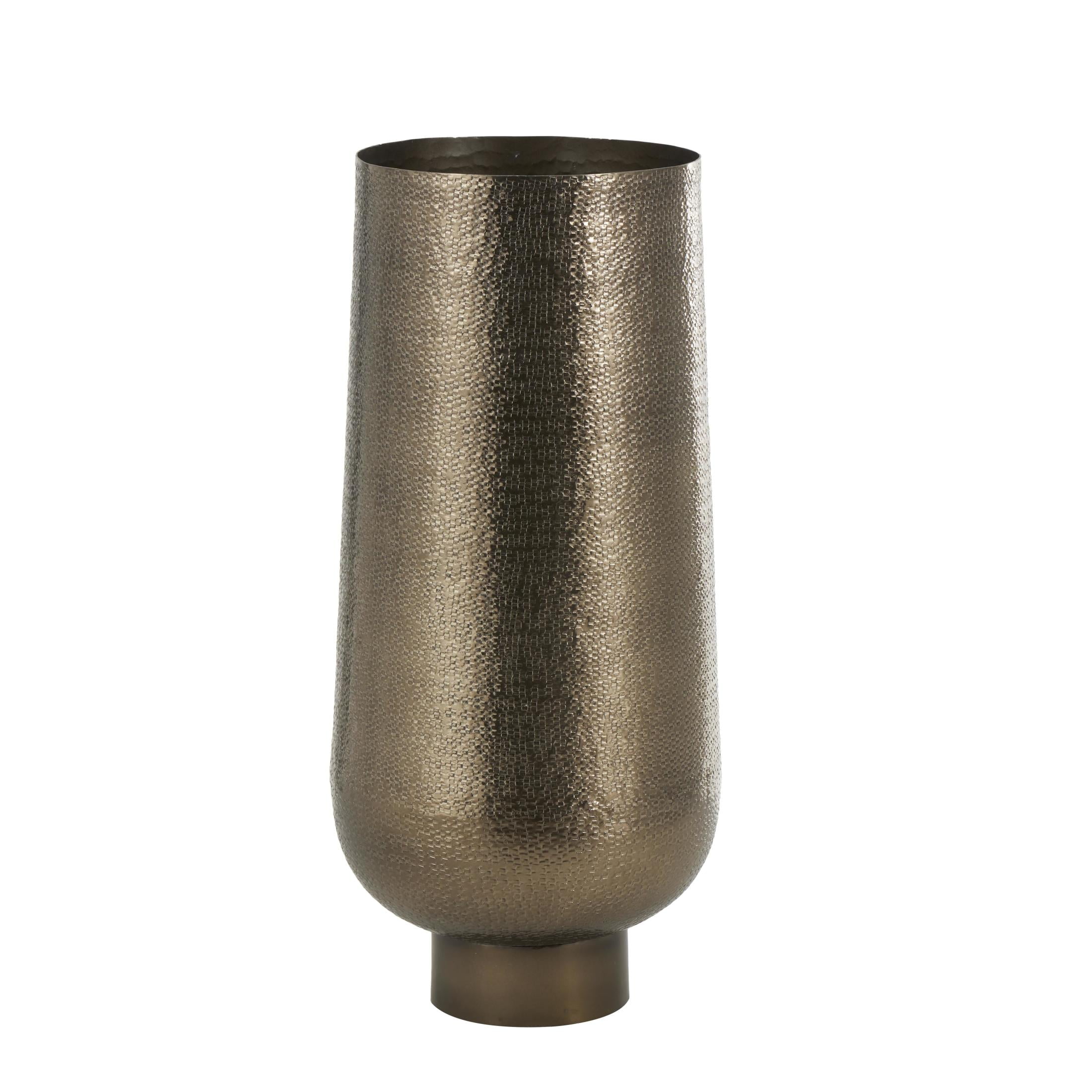 DecMode 31" Geometric Textured Wide Floor Brass Aluminum Metal Vase with Elevated Base