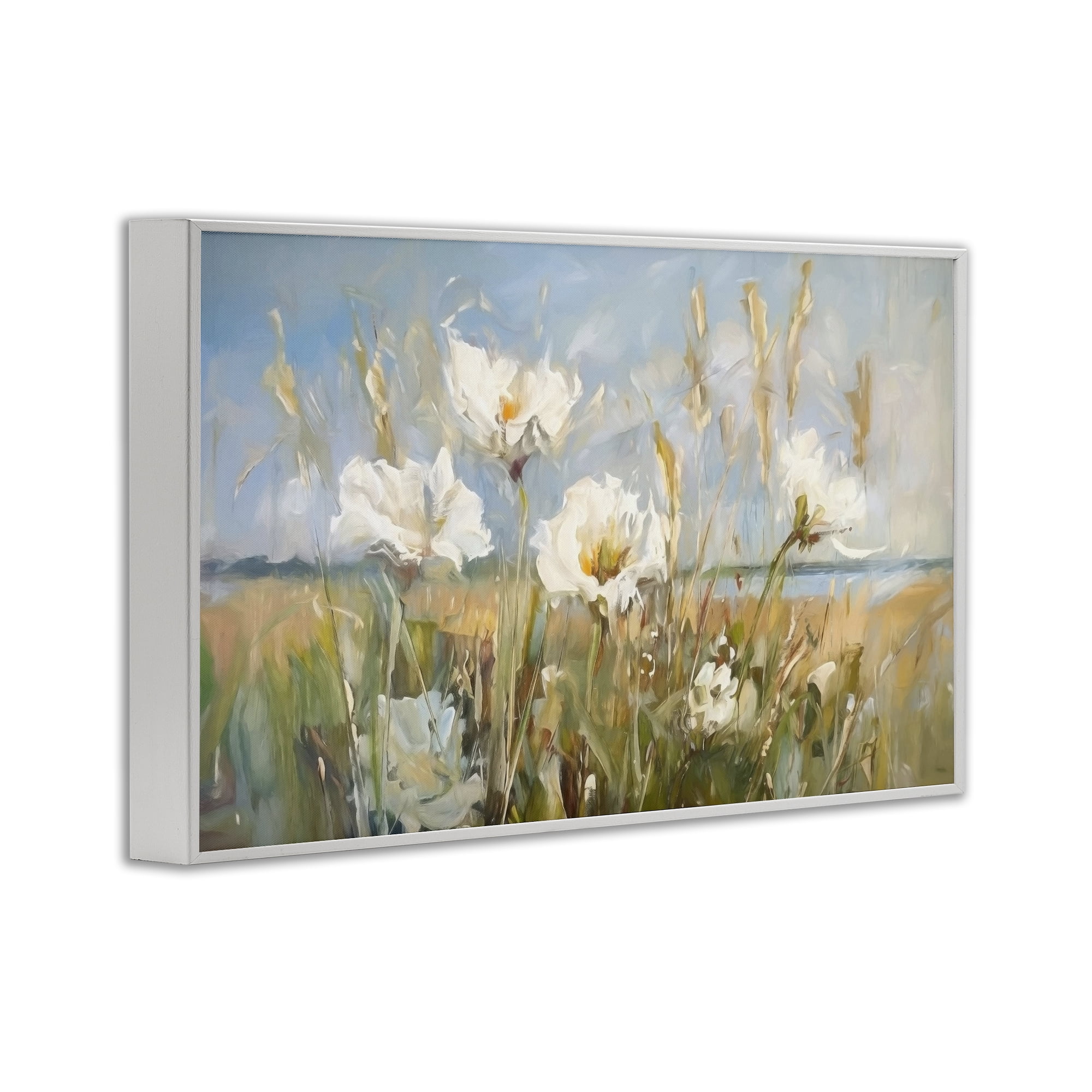 Stupell Industries Soft Seaside Wildflowers Botanical & Floral Painting White Framed Art Print Wall Art, 24 x 16