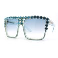 thumbnail image 4 of Womens Oversize Rhinestone Flat Top Showy Diva Sunglasses Blue, 4 of 4