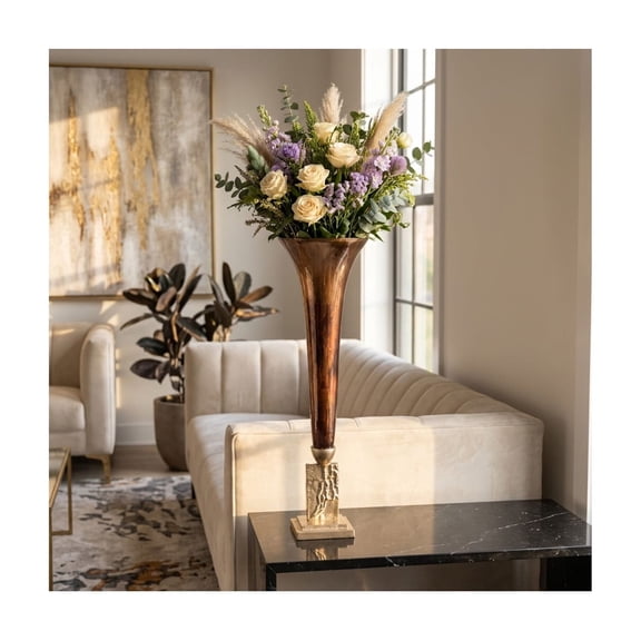 Sculptural Tall Glass Vase for Living Room Decor - Contemporary Accent for Home office Styling  - Decorative Flower Vase for Room, Bedroom, House, and Floor Display - 31", Bronze & Copper