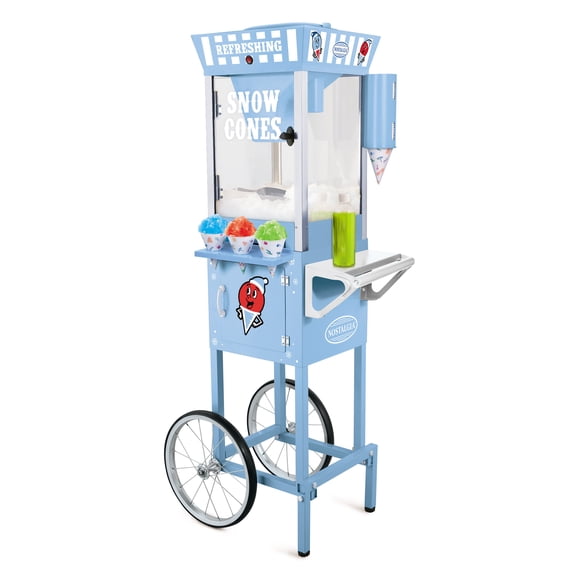 Nostalgia 54 in. Retro Snow Cone Cart and Shaved Ice Machine with Side Shelf, Blue