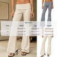 thumbnail image 2 of Lenpel Womens Striped Fold over Pants Soft Low Waist Lounge Trousers Summer Trendy Stretch Flare Leggings, 2 of 6