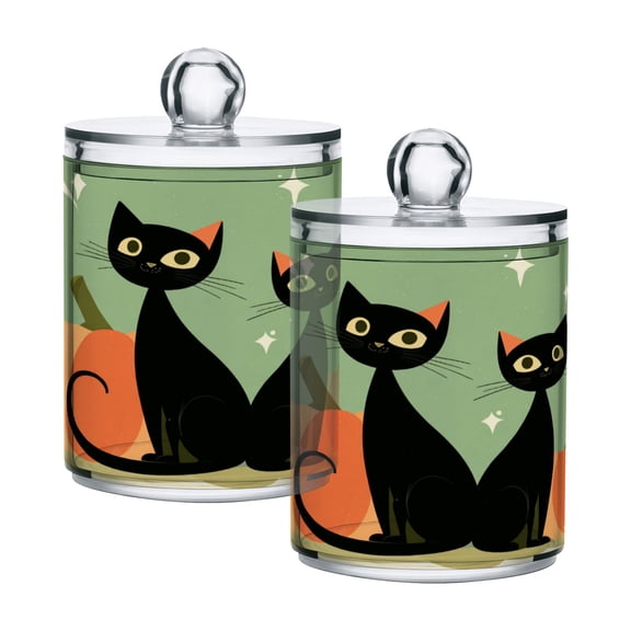 Two Cats Moon Pumpkins Halloween Illustraction Translucent Plastic Cans Storage Canisters with Lid Set of 2