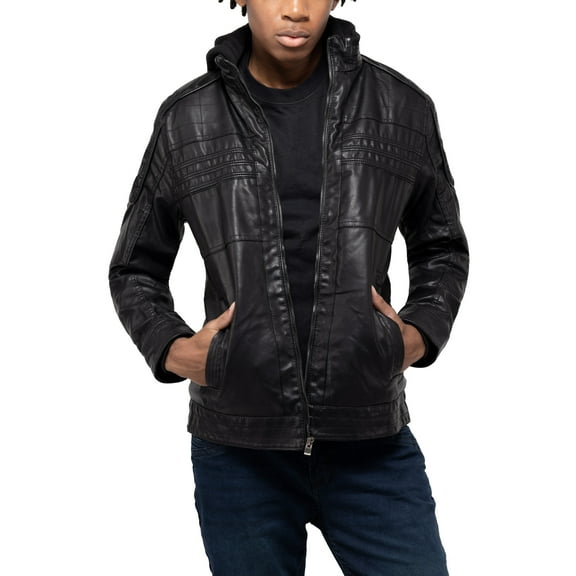 X RAY Jeans Mens Moto Jacket with Hood and Faux Shearling Lining, Black, S