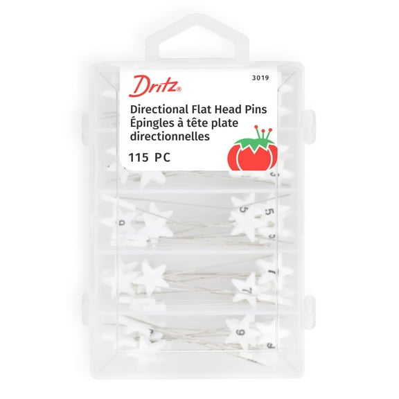 Dritz Star Flat Head Pins with Numbers and Directional Arrows, 115 Count, White
