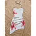 thumbnail image 2 of Red Floral Print Halter Neck Bodycon Dress With Asymmetric Hem And Side Tie, 2 of 8