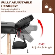 YRLLENSDAN Portable Massage Table with Adjustable Backrest and Side Armrests Foldable Massage Bed for Physical Therapy Waxing Reiki Spa Lash Tattoo Facial Beauty,Black