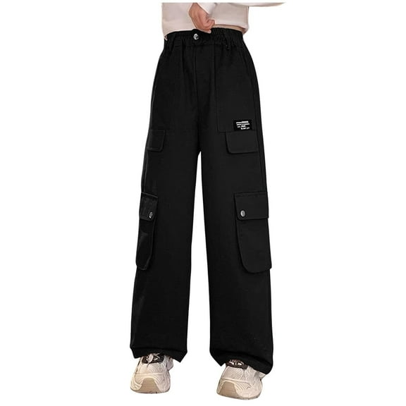 Atogsazn Boy Cargo Sweatpant Kids Casual Jogger Athletic Running Sweatpant Cotton Fall Winter Clothing 01-Black 6-7 Years