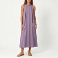 thumbnail image 4 of Women's Sleeveless High-Neck Loose Straight Dress with Pockets, Summer Casual Elegant Fit, 4 of 6