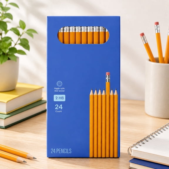 24 Count Sharpened #2 Wood Pencils, Pre-Sharpened Graphite Pencils for School, Office and Everyday Writing, Durable Wooden Pencils with Erasers