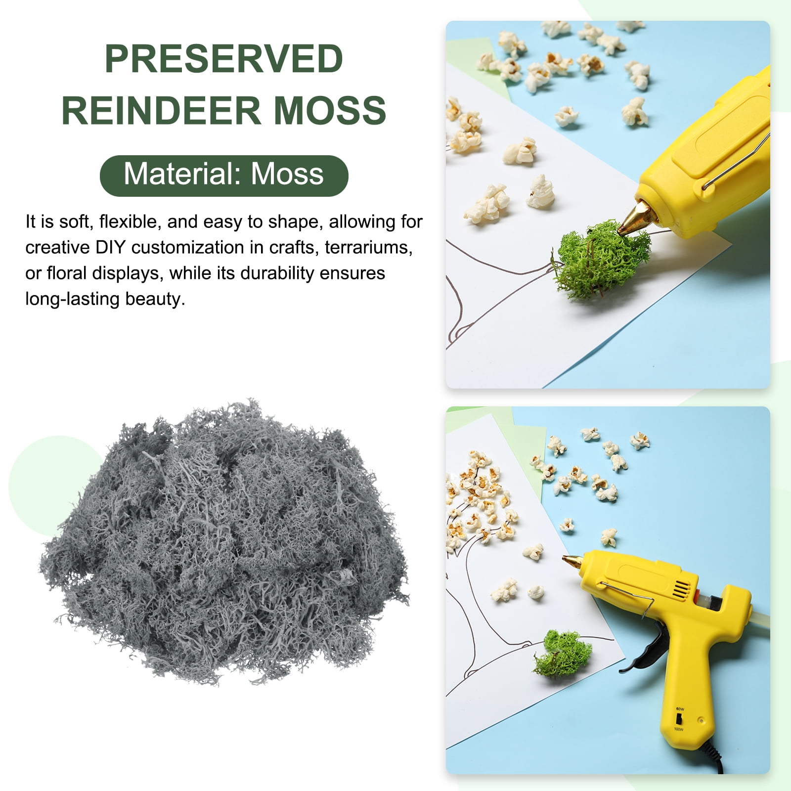 Uxcell 7.8oz Preserved Reindeer Moss Grey Decorative Artificial Fake Moss