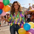 thumbnail image 5 of Women's Mardi Gras Shirts Long Sleeve Button Down Shirt Tuesday Carnival Party Outfit 2026 (Purple, 2XL), 5 of 6