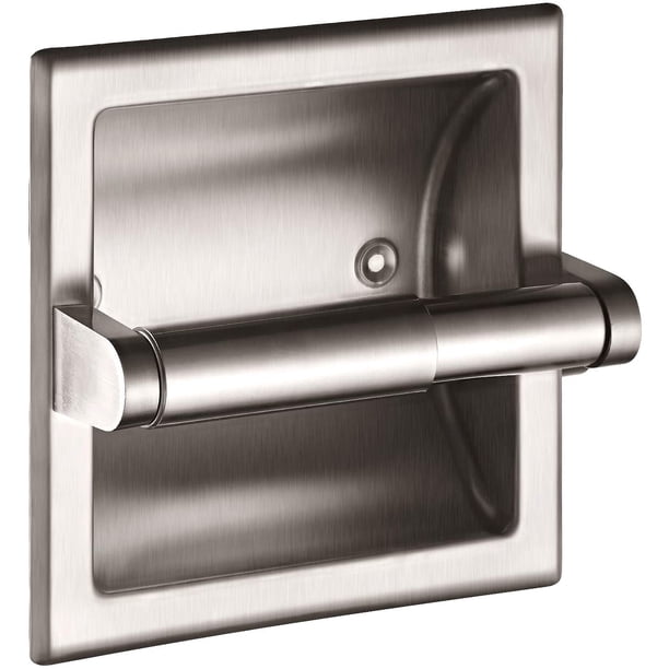 Soporte de papel higiénico empotrado de níquel cepillado, soporte de papel higiénico de pared estilo hotel contemporáneo - Soporte de papel higiénico empotrado incluye soporte de montaje trasero JFHHH pequeña