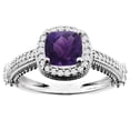 thumbnail image 1 of 10K White Gold Natural Amethyst Ring Cushion 7x7mm Diamond Accent, size 10, 1 of 4