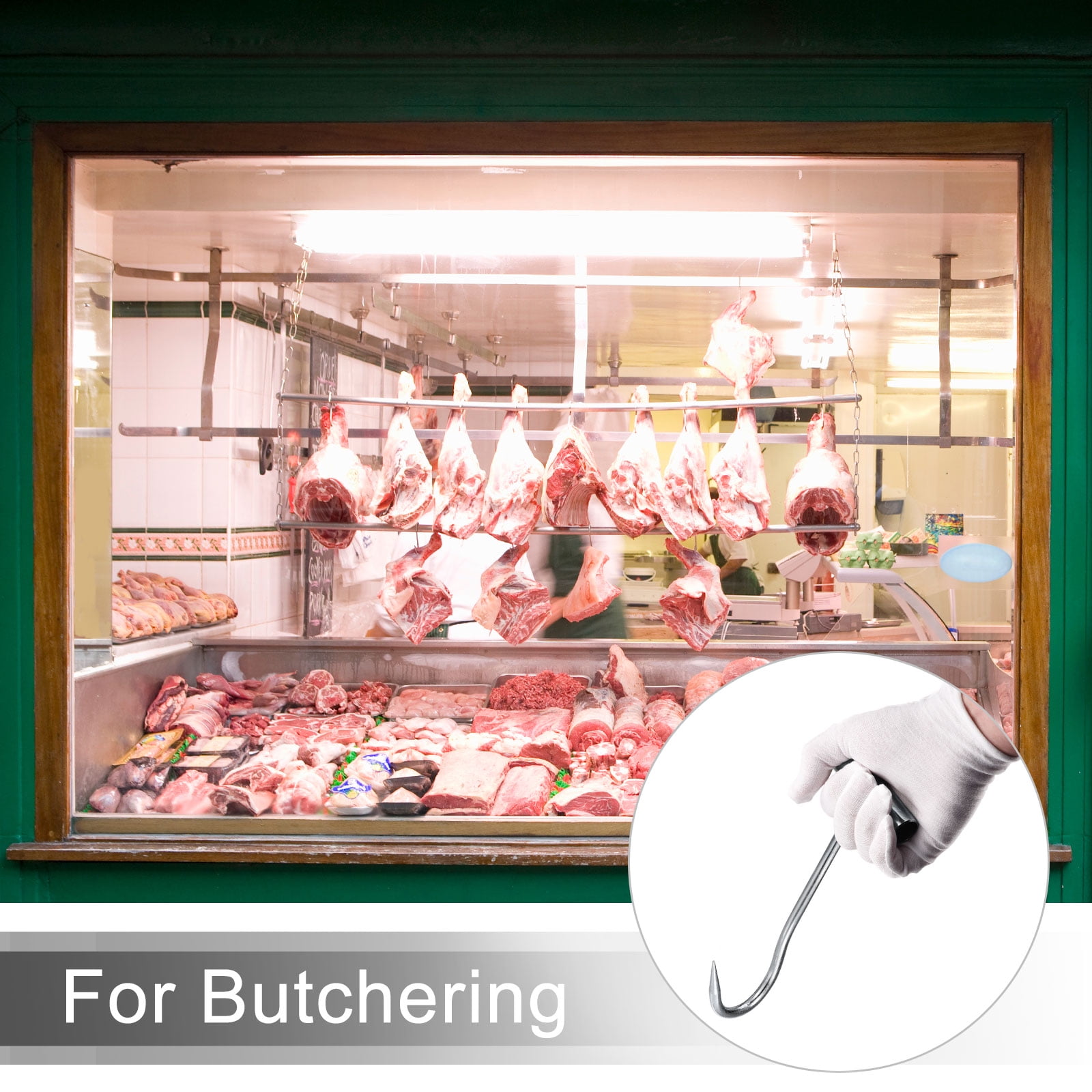 Unique Bargains T-Handle Meat Boning Hook Galvanized T Hooks for Kitchen Butcher 200mm 1Pc
