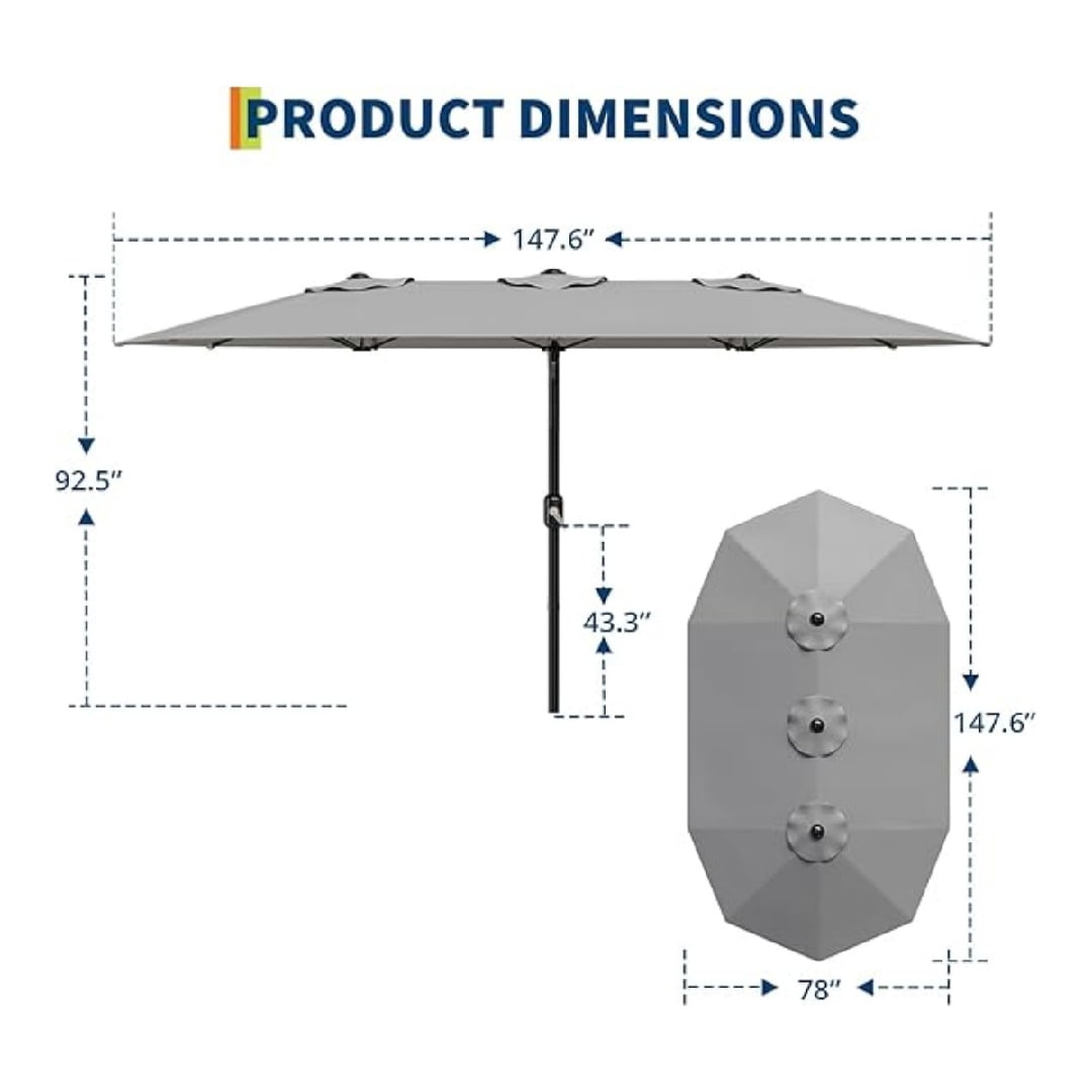 13FT Outdoor Umbrellas for Patio, Double-Sided Rectangular Patio Umbrella Market Umbrella with Base Waterproof and Windproof Fade Resistant Canopy for Deck Pool Garden Backyard