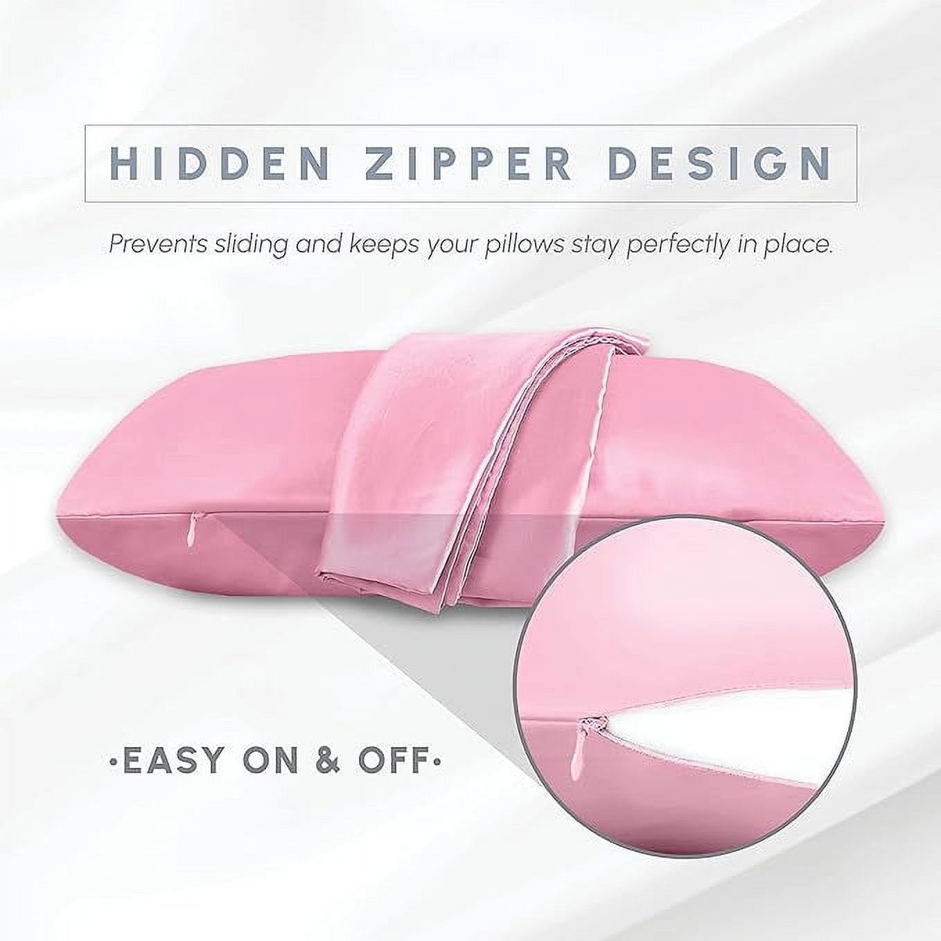 Cooling Viscose Satin Pillowcase 4-Pack Set with Hidden Zipper Closure,Standard/Queen, Light Pink