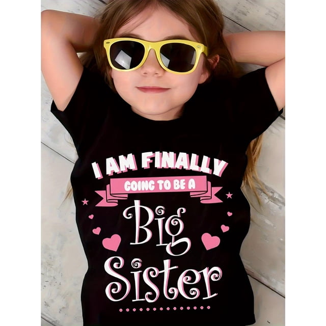 Girls I AM FINALLY GOING TO BE A Big Sister Heart Printed All-match Creative Round Neck T-shirt
