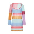 thumbnail image 2 of Qmyliery Women Mini Bodycon Dress Cutout Knitted Contrast Color Stripe Long Sleeve Dress Spring Party Club Wrapped Hip Dress, 2 of 9