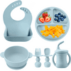 PandaEar 12-Piece Silicone Baby Feeding Set with Adjustable Bib, Suction Bowl, Straw Cup