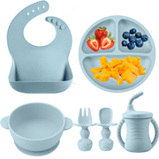 PandaEar 12-Piece Silicone Baby Feeding Set with Adjustable Bib, Suction Bowl, Straw Cup